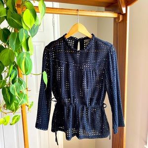 J. Crew Point Sur black eyelet, side cinch tie